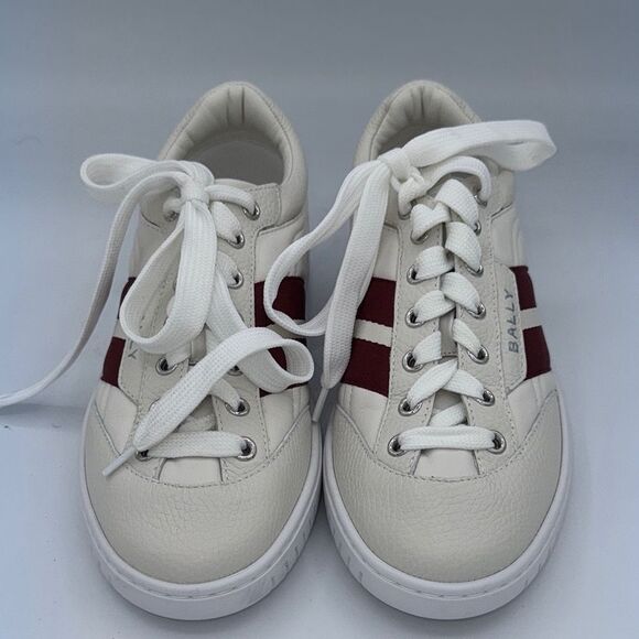 New Bally Player Striped Leather Sneakers White/ Ted Size 39/ US 9 - Picture 3 of 14